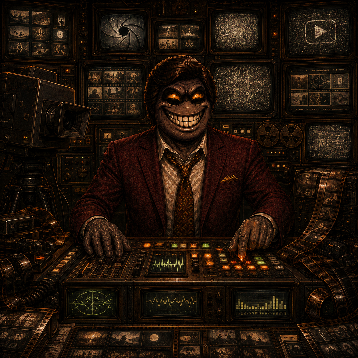 Bob Burgundy operating an analog visual transmission control desk